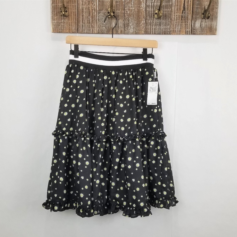 Nicopanda Skirt Women's Small Black Dainty Floral Tiered Ruffle Knee Length - Picture 3 of 7